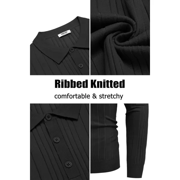 COOFANDY Men's Knit Polo Shirts Long Sleeve Casual Button Down Ribbed Polo Shirt Fashion Golf Shirts