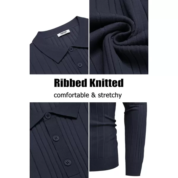 COOFANDY Men's Knit Polo Shirts Long Sleeve Casual Button Down Ribbed Polo Shirt Fashion Golf Shirts