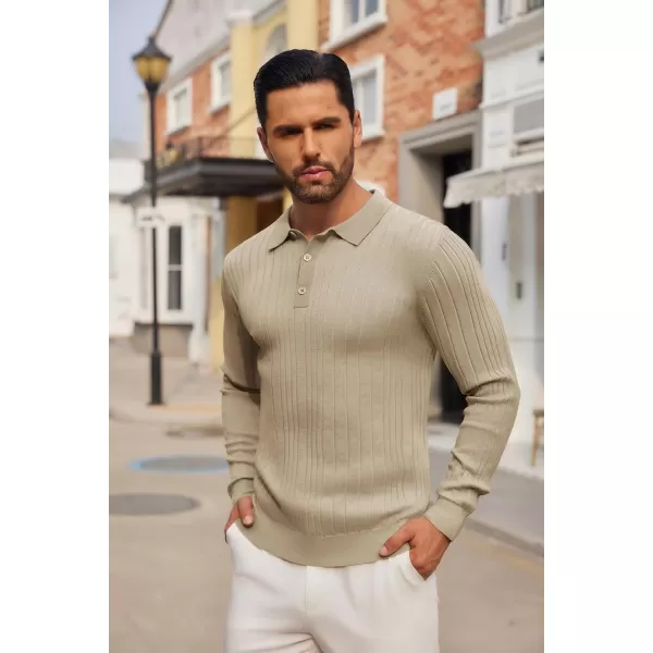 COOFANDY Men's Knit Polo Shirts Long Sleeve Casual Button Down Ribbed Polo Shirt Fashion Golf Shirts