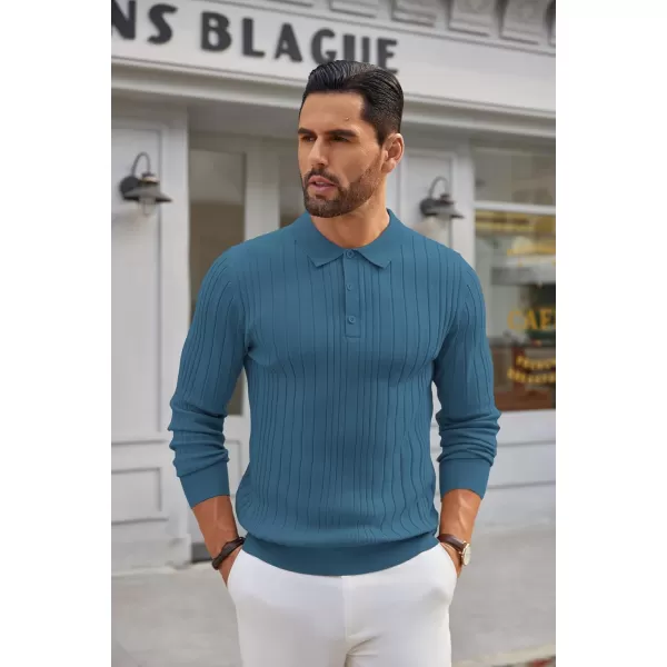 COOFANDY Men's Knit Polo Shirts Long Sleeve Casual Button Down Ribbed Polo Shirt Fashion Golf Shirts