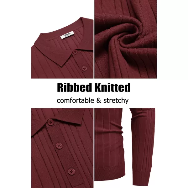 COOFANDY Men's Knit Polo Shirts Long Sleeve Casual Button Down Ribbed Polo Shirt Fashion Golf Shirts