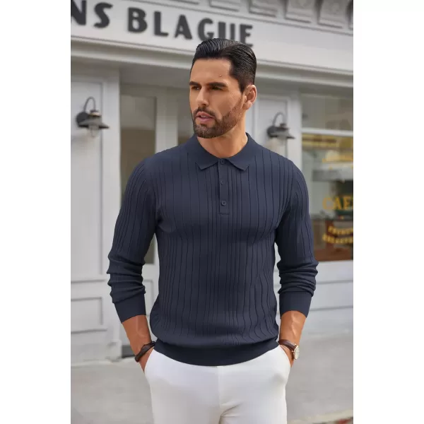 COOFANDY Men's Knit Polo Shirts Long Sleeve Casual Button Down Ribbed Polo Shirt Fashion Golf Shirts