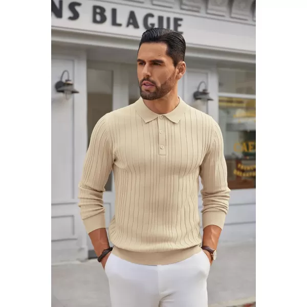 COOFANDY Men's Knit Polo Shirts Long Sleeve Casual Button Down Ribbed Polo Shirt Fashion Golf Shirts
