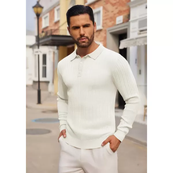 COOFANDY Men's Knit Polo Shirts Long Sleeve Casual Button Down Ribbed Polo Shirt Fashion Golf Shirts