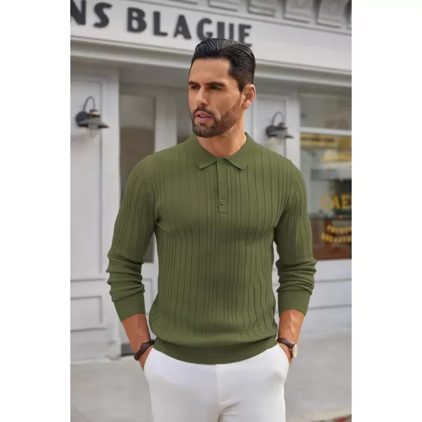 COOFANDY Men's Knit Polo Shirts Long Sleeve Casual Button Down Ribbed Polo Shirt Fashion Golf Shirts