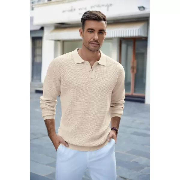 COOFANDY Mens Knit Polo Shirts Long Sleeve Sweater Casual Polo Shirts Lightweight Collared T Shirts