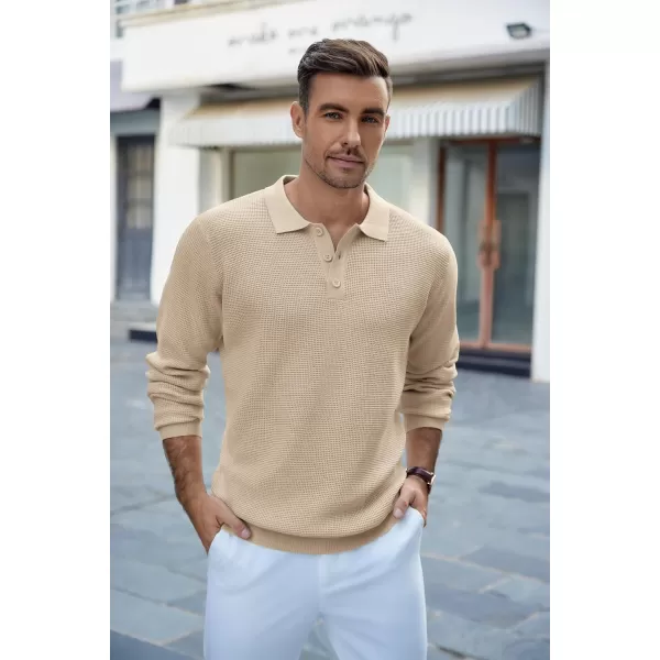 COOFANDY Mens Knit Polo Shirts Long Sleeve Sweater Casual Polo Shirts Lightweight Collared T Shirts