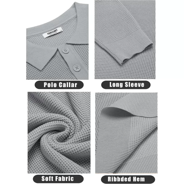 COOFANDY Mens Knit Polo Shirts Long Sleeve Sweater Casual Polo Shirts Lightweight Collared T Shirts