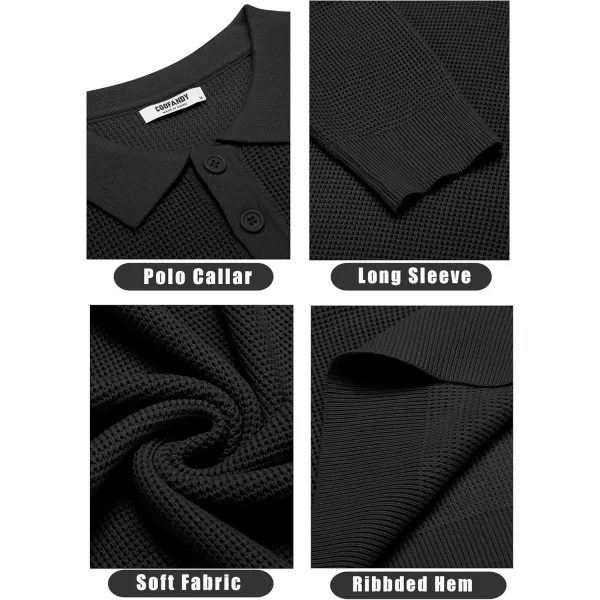 COOFANDY Mens Knit Polo Shirts Long Sleeve Sweater Casual Polo Shirts Lightweight Collared T Shirts