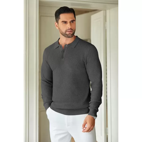 COOFANDY Mens Knit Polo Shirts Long Sleeve Sweater Casual Polo Shirts Lightweight Collared T Shirts
