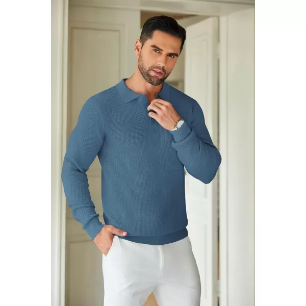 COOFANDY Mens Knit Polo Shirts Long Sleeve Sweater Casual Polo Shirts Lightweight Collared T Shirts