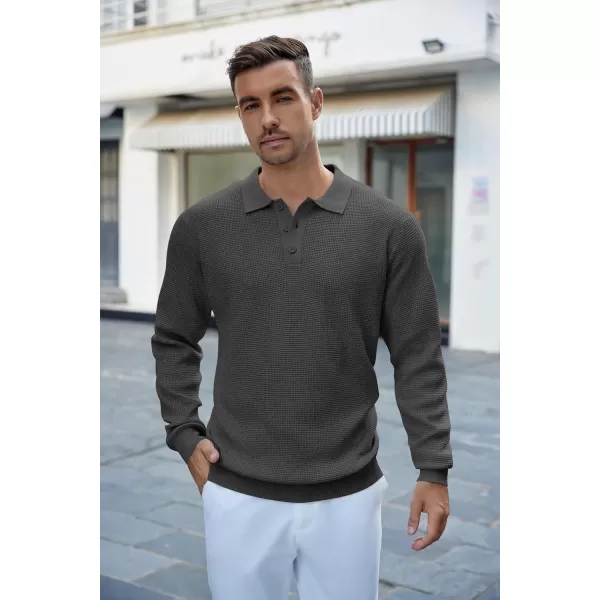 COOFANDY Mens Knit Polo Shirts Long Sleeve Sweater Casual Polo Shirts Lightweight Collared T Shirts