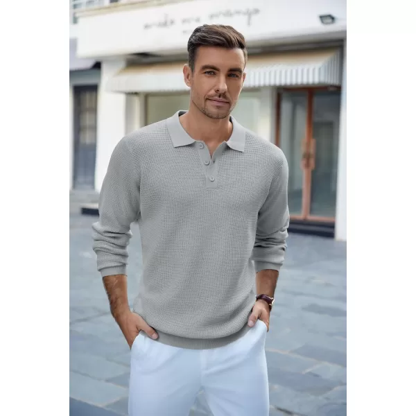 COOFANDY Mens Knit Polo Shirts Long Sleeve Sweater Casual Polo Shirts Lightweight Collared T Shirts
