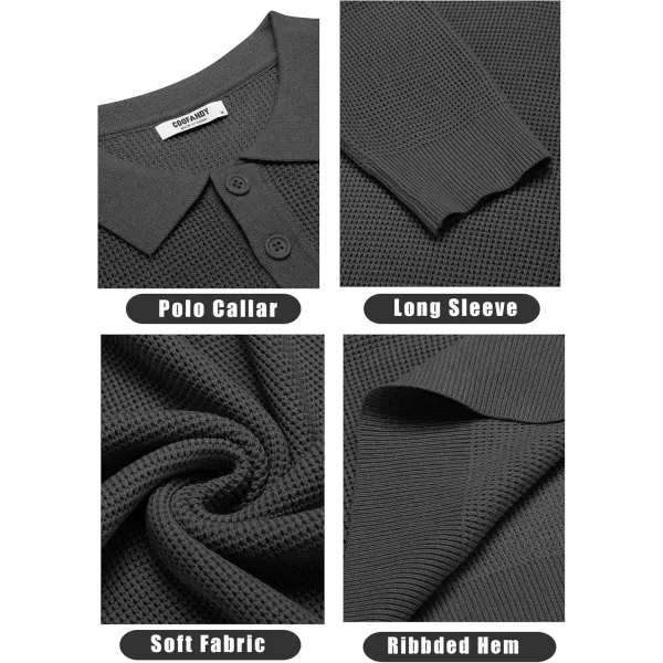 COOFANDY Mens Knit Polo Shirts Long Sleeve Sweater Casual Polo Shirts Lightweight Collared T Shirts