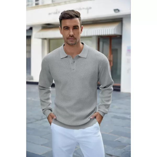 COOFANDY Mens Knit Polo Shirts Long Sleeve Sweater Casual Polo Shirts Lightweight Collared T Shirts