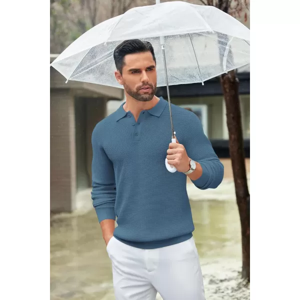 COOFANDY Mens Knit Polo Shirts Long Sleeve Sweater Casual Polo Shirts Lightweight Collared T Shirts