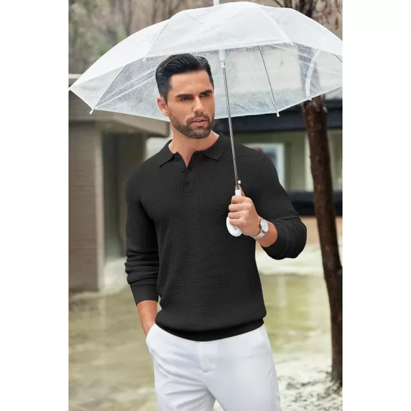 COOFANDY Mens Knit Polo Shirts Long Sleeve Sweater Casual Polo Shirts Lightweight Collared T Shirts