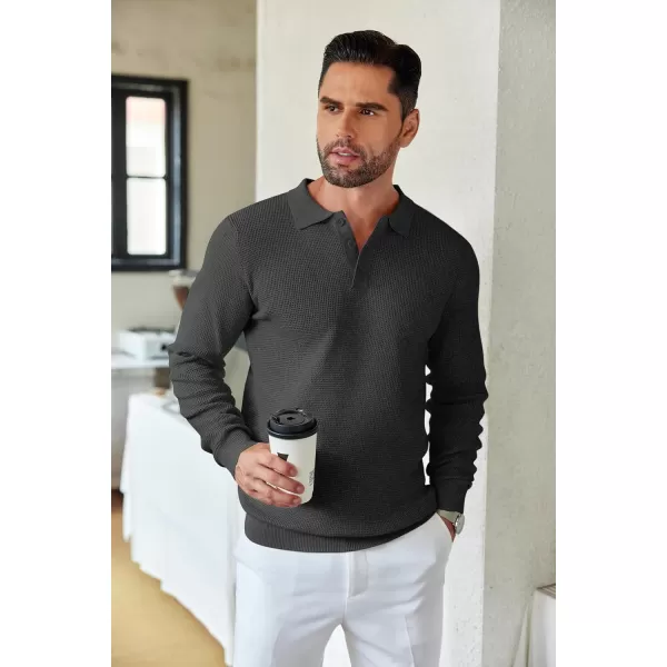 COOFANDY Mens Knit Polo Shirts Long Sleeve Sweater Casual Polo Shirts Lightweight Collared T Shirts