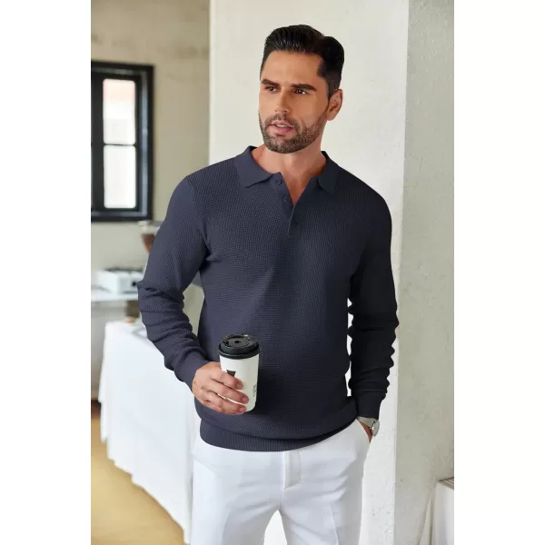 COOFANDY Mens Knit Polo Shirts Long Sleeve Sweater Casual Polo Shirts Lightweight Collared T Shirts