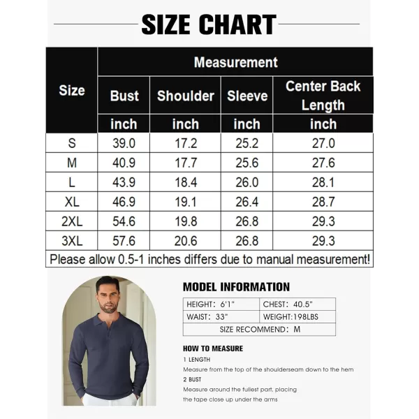 COOFANDY Mens Knit Polo Shirts Long Sleeve Sweater Casual Polo Shirts Lightweight Collared T Shirts