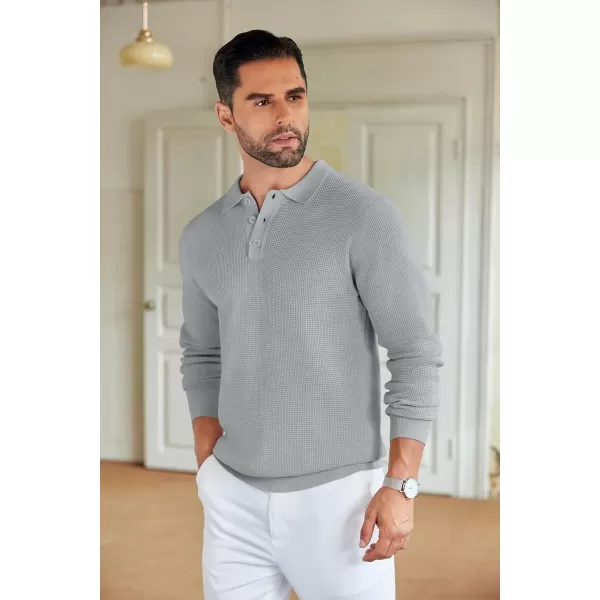 COOFANDY Mens Knit Polo Shirts Long Sleeve Sweater Casual Polo Shirts Lightweight Collared T Shirts