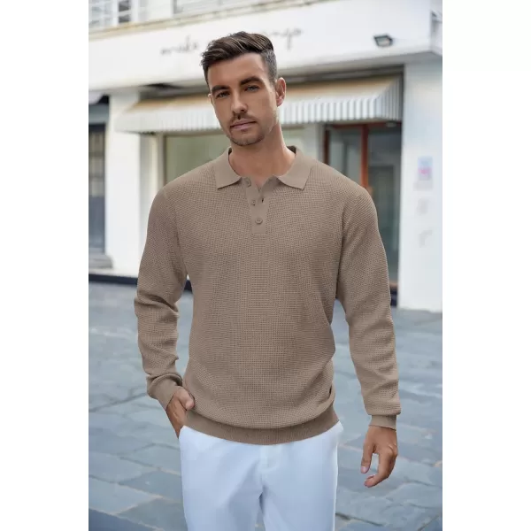 COOFANDY Mens Knit Polo Shirts Long Sleeve Sweater Casual Polo Shirts Lightweight Collared T Shirts