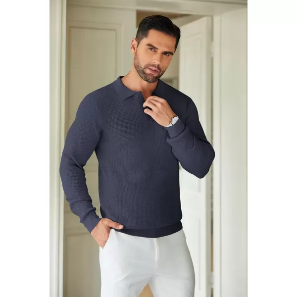 COOFANDY Mens Knit Polo Shirts Long Sleeve Sweater Casual Polo Shirts Lightweight Collared T Shirts