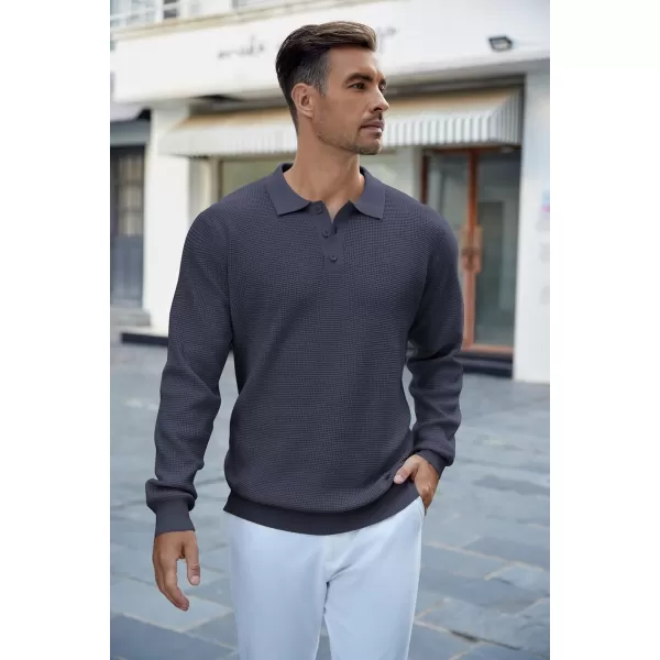 COOFANDY Mens Knit Polo Shirts Long Sleeve Sweater Casual Polo Shirts Lightweight Collared T Shirts