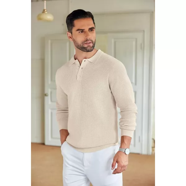COOFANDY Mens Knit Polo Shirts Long Sleeve Sweater Casual Polo Shirts Lightweight Collared T Shirts