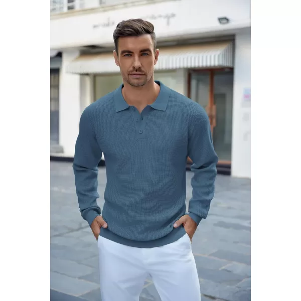 COOFANDY Mens Knit Polo Shirts Long Sleeve Sweater Casual Polo Shirts Lightweight Collared T Shirts