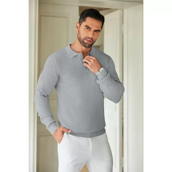 COOFANDY Mens Knit Polo Shirts Long Sleeve Sweater Casual Polo Shirts Lightweight Collared T Shirts