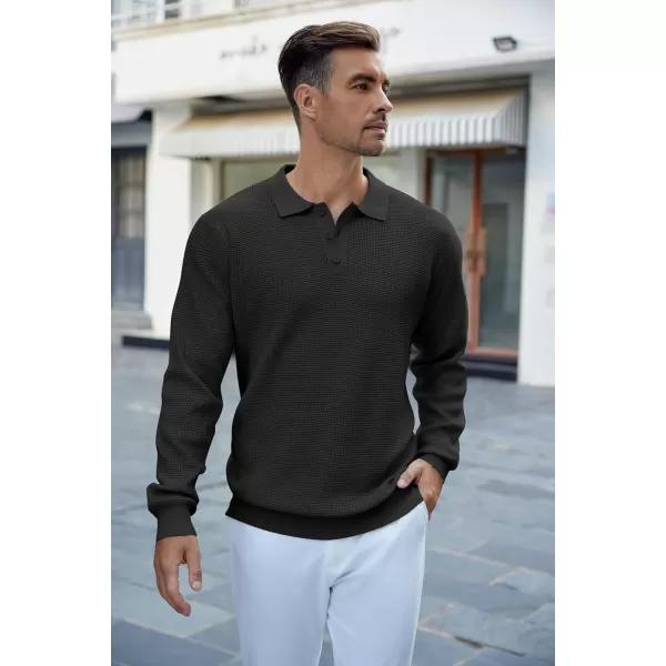 COOFANDY Mens Knit Polo Shirts Long Sleeve Sweater Casual Polo Shirts Lightweight Collared T Shirts