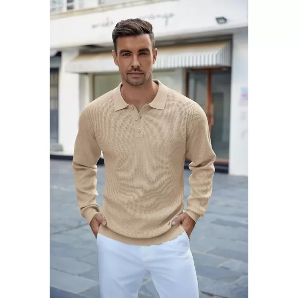 COOFANDY Mens Knit Polo Shirts Long Sleeve Sweater Casual Polo Shirts Lightweight Collared T Shirts