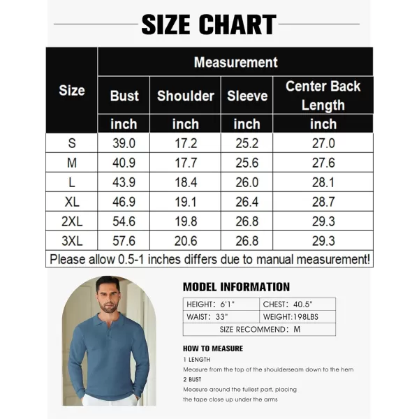 COOFANDY Mens Knit Polo Shirts Long Sleeve Sweater Casual Polo Shirts Lightweight Collared T Shirts