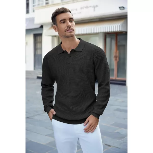 COOFANDY Mens Knit Polo Shirts Long Sleeve Sweater Casual Polo Shirts Lightweight Collared T Shirts