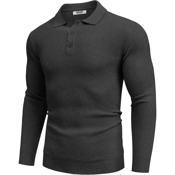 COOFANDY Mens Knit Polo Shirts Long Sleeve Sweater Casual Polo Shirts Lightweight Collared T Shirts