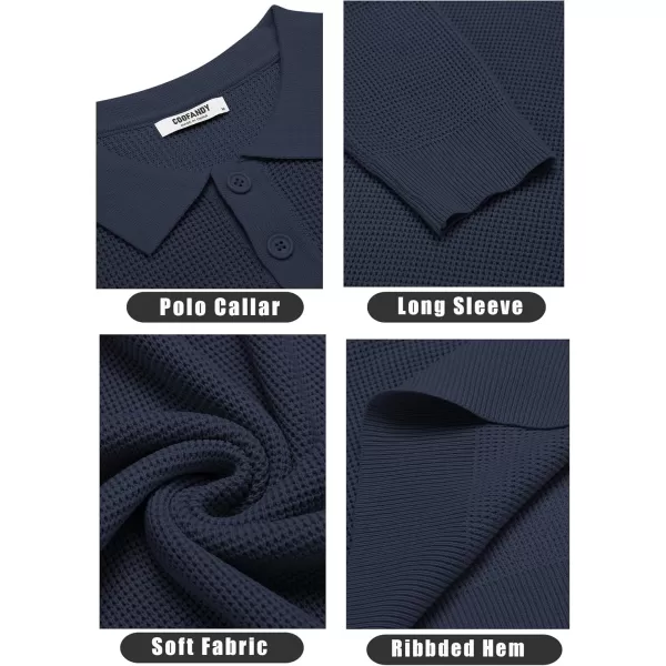 COOFANDY Mens Knit Polo Shirts Long Sleeve Sweater Casual Polo Shirts Lightweight Collared T Shirts