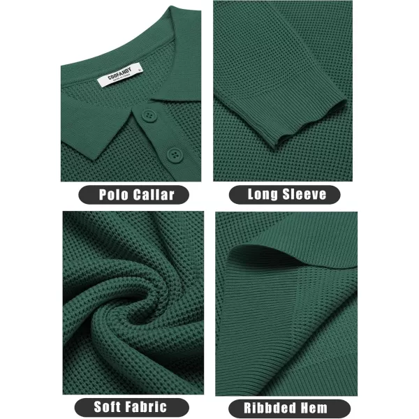 COOFANDY Mens Knit Polo Shirts Long Sleeve Sweater Casual Polo Shirts Lightweight Collared T Shirts