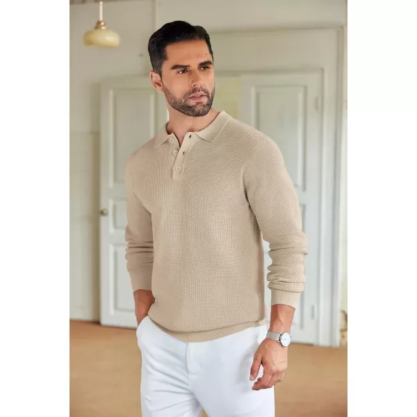 COOFANDY Mens Knit Polo Shirts Long Sleeve Sweater Casual Polo Shirts Lightweight Collared T Shirts