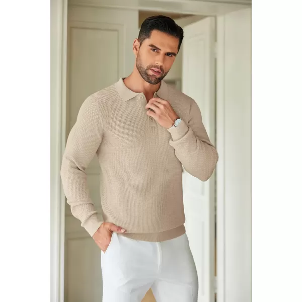 COOFANDY Mens Knit Polo Shirts Long Sleeve Sweater Casual Polo Shirts Lightweight Collared T Shirts