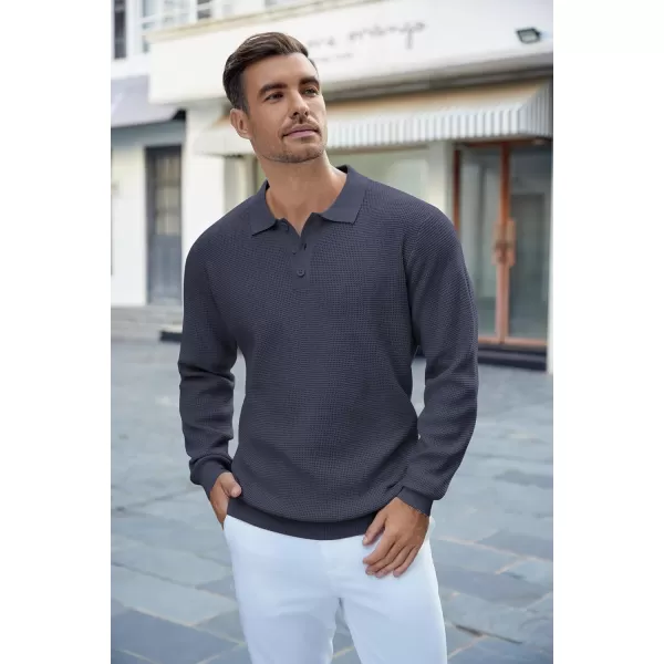COOFANDY Mens Knit Polo Shirts Long Sleeve Sweater Casual Polo Shirts Lightweight Collared T Shirts