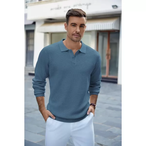 COOFANDY Mens Knit Polo Shirts Long Sleeve Sweater Casual Polo Shirts Lightweight Collared T Shirts