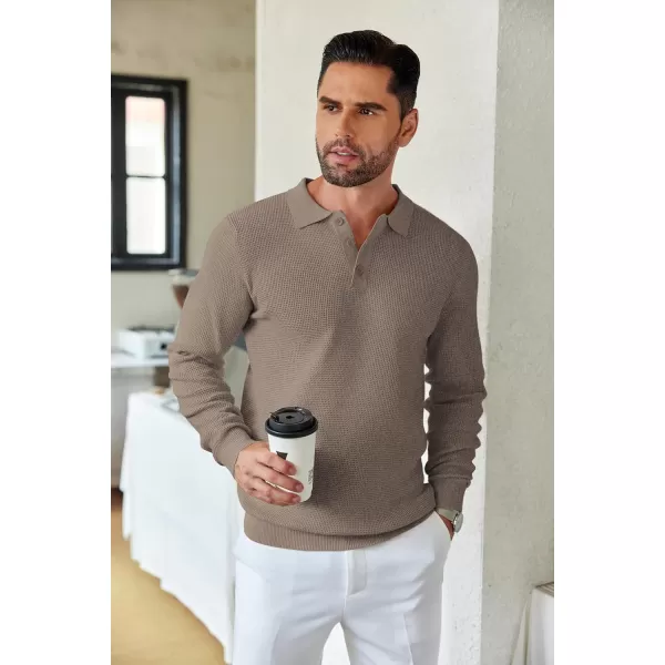 COOFANDY Mens Knit Polo Shirts Long Sleeve Sweater Casual Polo Shirts Lightweight Collared T Shirts