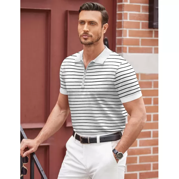 COOFANDY Mens Knit Polo Shirts Short Sleeve Quarter Zip Polo Casual Collar T Shirts Retro Polo Shirt Classic Golf Shirt)