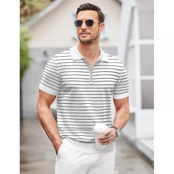 COOFANDY Mens Knit Polo Shirts Short Sleeve Quarter Zip Polo Casual Collar T Shirts Retro Polo Shirt Classic Golf Shirt)