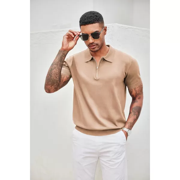 COOFANDY Mens Knit Polo Shirts Short Sleeve Quarter Zip Polo Casual Collar T Shirts Retro Polo Shirt Classic Golf Shirt