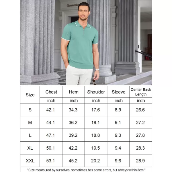 COOFANDY Mens Knit Polo Shirts Short Sleeve Quarter Zip Polo Casual Collar T Shirts Retro Polo Shirt Classic Golf Shirt
