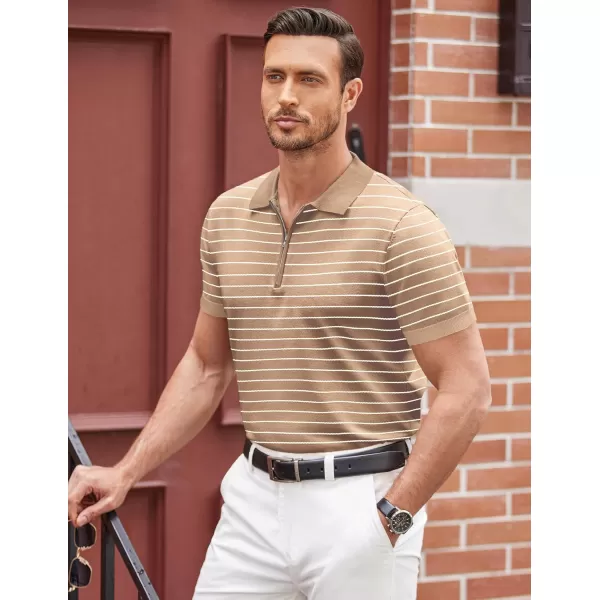 COOFANDY Mens Knit Polo Shirts Short Sleeve Quarter Zip Polo Casual Collar T Shirts Retro Polo Shirt Classic Golf Shirt)