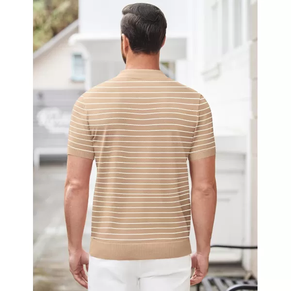 COOFANDY Mens Knit Polo Shirts Short Sleeve Quarter Zip Polo Casual Collar T Shirts Retro Polo Shirt Classic Golf Shirt)