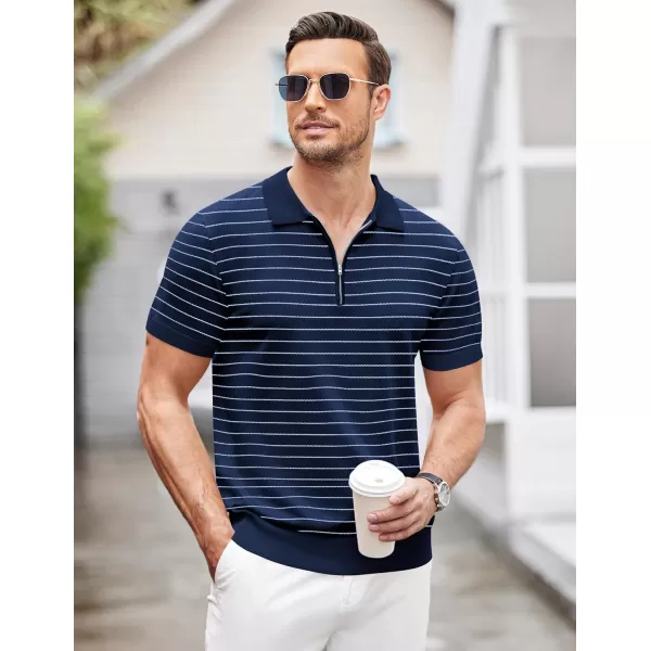 COOFANDY Mens Knit Polo Shirts Short Sleeve Quarter Zip Polo Casual Collar T Shirts Retro Polo Shirt Classic Golf Shirt)
